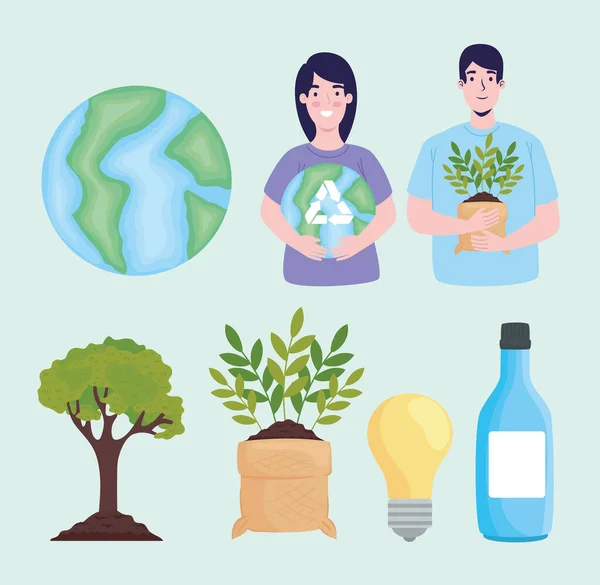 Siete iconos ecológicos — Vector de stock