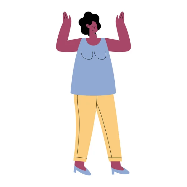 Femme noire avec les mains en l'air louant — Image vectorielle