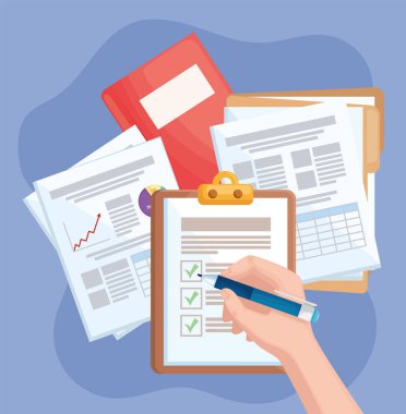 Kalem ve kağıtlarla el.