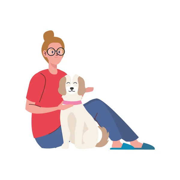 Vrouw zittend met hond — Stockvector