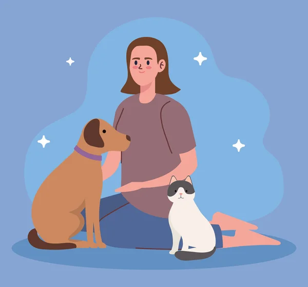 Vrouw met huisdieren — Stockvector