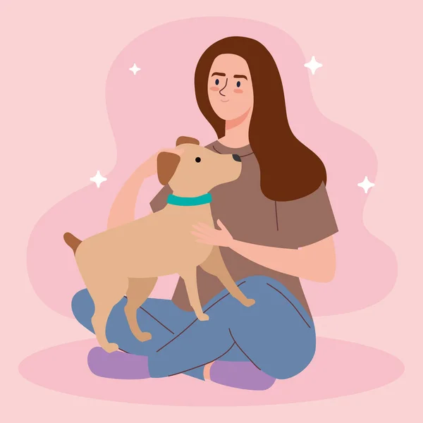 Vrouw met huisdier hond — Stockvector