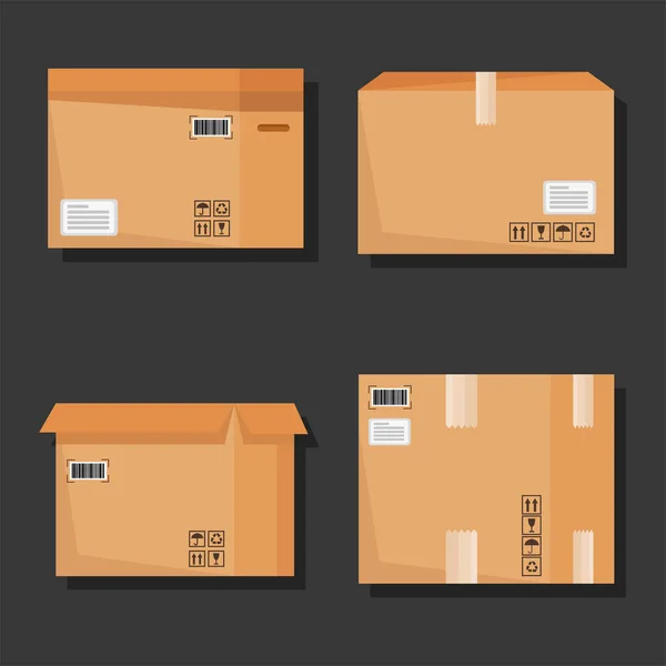 Juego de cajas de cartón — Vector de stock