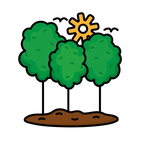 Bomen bos en zon — Stockvector
