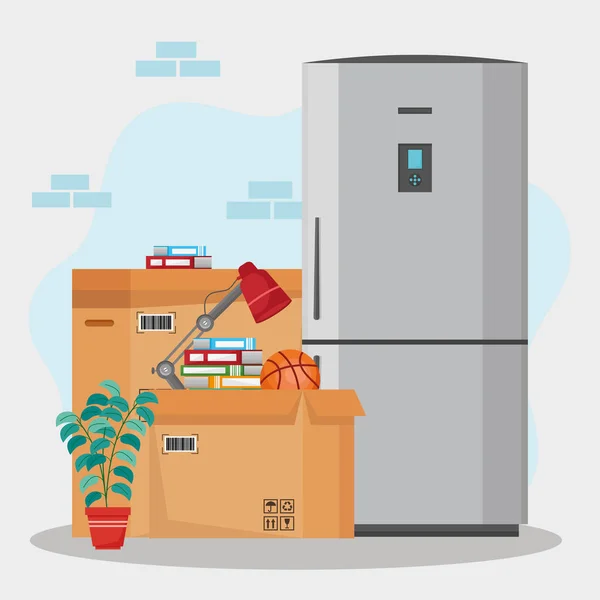 Kühlschrank und Schachteln bewegen — Stockvektor