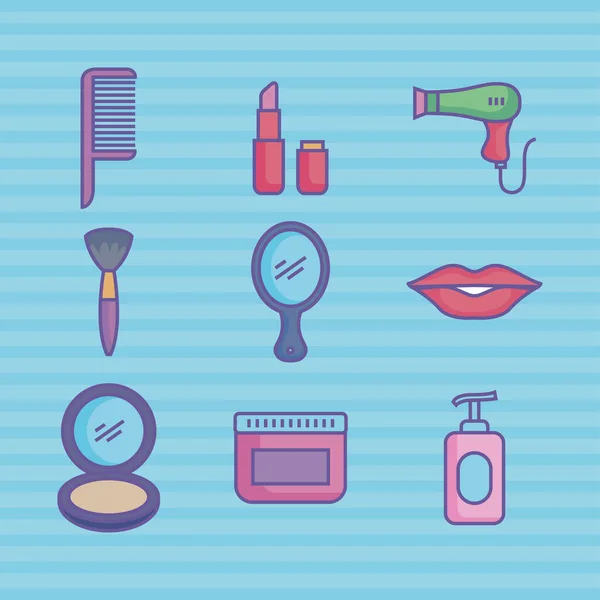 Nine beauty products icons — Stock Vector