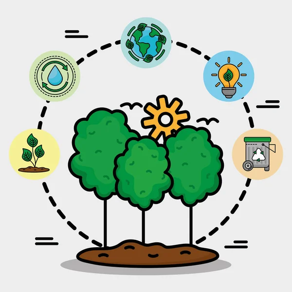 Ecologia floresta e ícones — Vetor de Stock