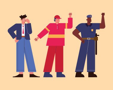 Üç profesyonel erkek işçi.