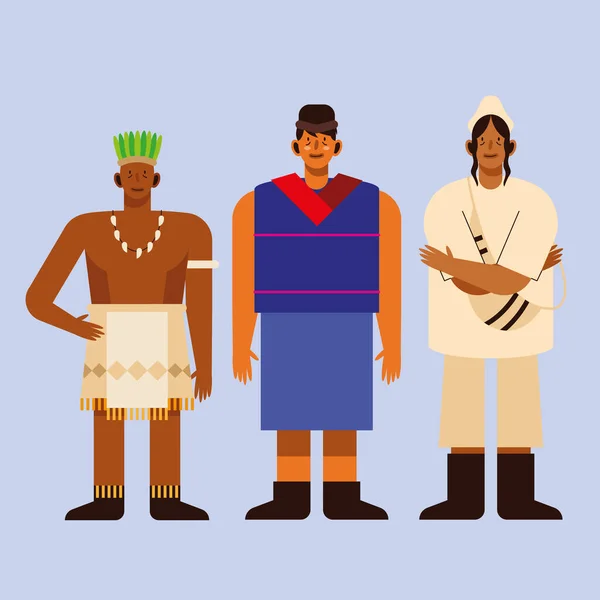 Inheemse mannen met traditionele kleding — Stockvector
