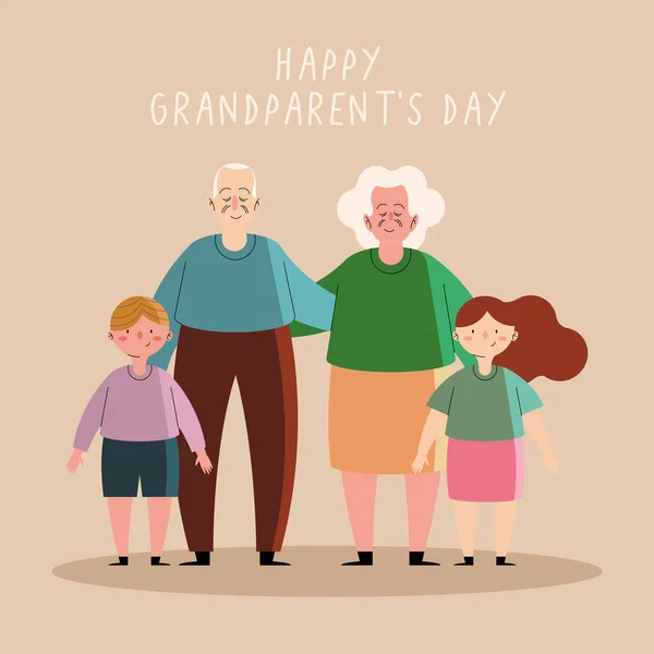 Grandparents couple and grandchildren — Stockvektor