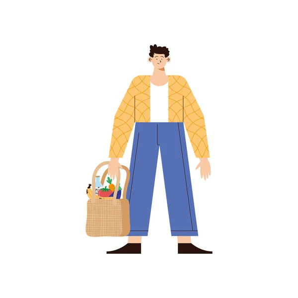 Homme avec sac d'épicerie — Image vectorielle