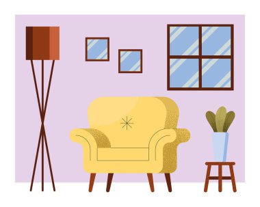 Sarı kanepe oturma odasında.