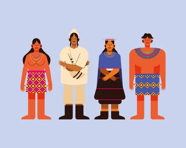 전통적 인 옷을 입은 원주민들 — 스톡 벡터