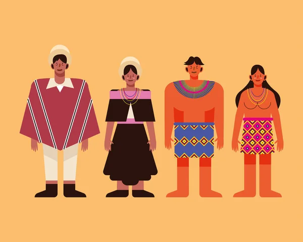 Peuples autochtones avec un tissu traditionnel — Image vectorielle