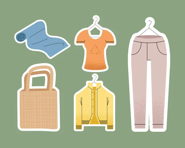 Ecologisch kledingstuk vijf producten — Stockvector