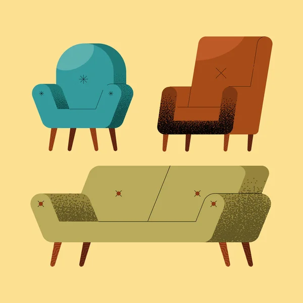 Tres iconos de muebles sofás — Vector de stock