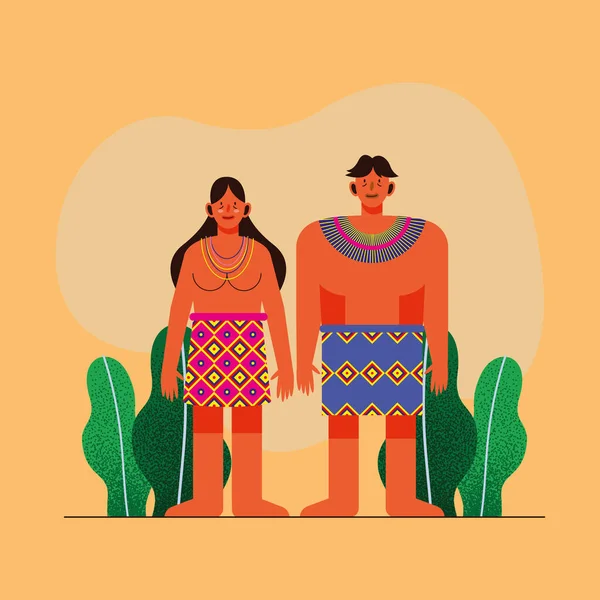 Couple indigenous with traditional skirt — Stockvektor