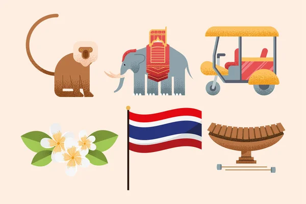Seis iconos de Tailandia — Vector de stock