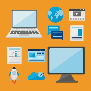 dijital simge seti olan bilgisayar ve dizüstü bilgisayar