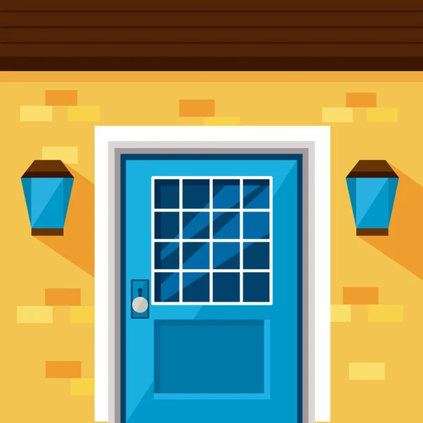 Μπλε μπροστινή πόρτα και φανοί — Διανυσματικό Αρχείο