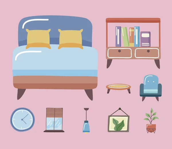 Bed and home icon set — Stock Vector