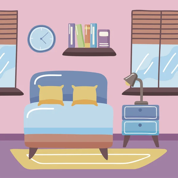 Domácí postel s dekoračními předměty — Stockový vektor