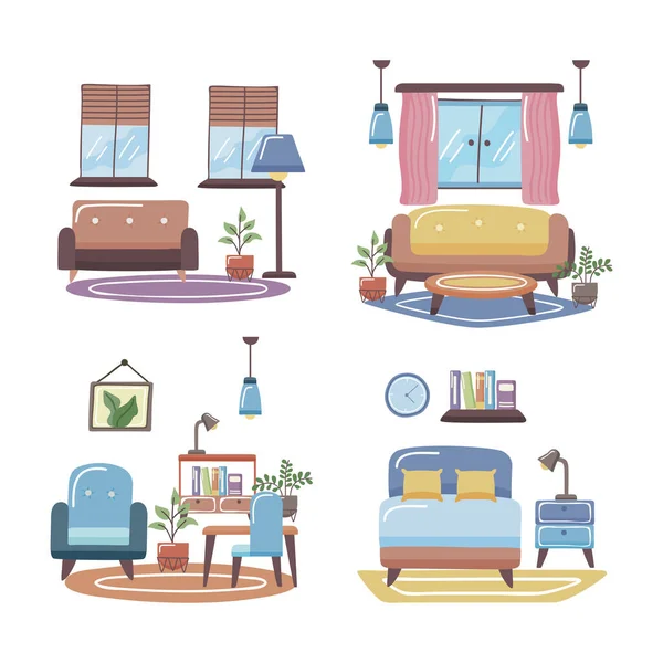 Home spaces icon collection — Stock Vector