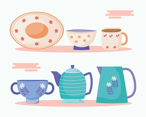Tableware and ceramic dishes — Stockvektor