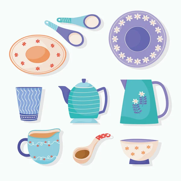 Bundle of icons ceramic utensils — Stockvektor