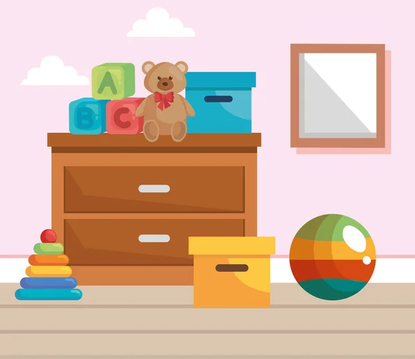Dětský pokoj s hračkami — Stockový vektor