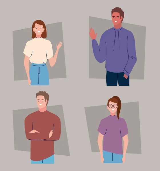 Ikoner människor i olika poser — Stock vektor