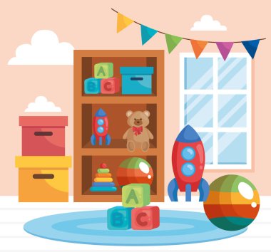 Bebek oyuncaklarıyla dolu oda