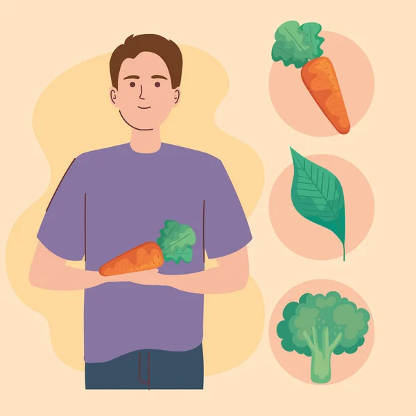 Людина з морквою і овочами — стоковий вектор