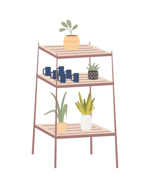 Étagères en bois avec des plantes — Image vectorielle