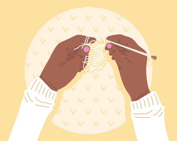 Mains holdigng aiguille à tricoter — Image vectorielle