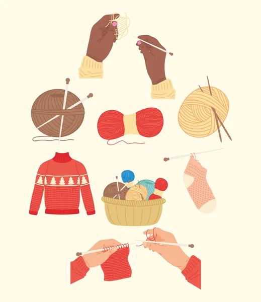 Conjunto de ícones de tricô e costura —  Vetores de Stock