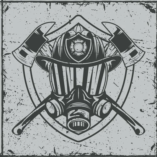 Máscara de gas bombero con casco y hachas — Archivo Imágenes Vectoriales