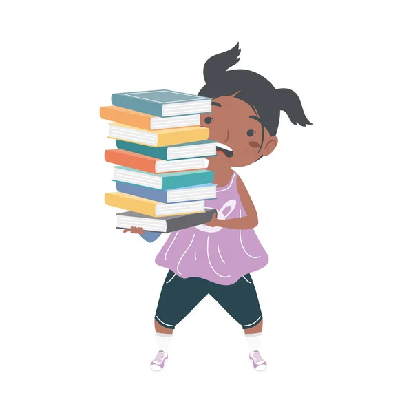 Afro-Schulmädchen mit Büchern — Stockvektor
