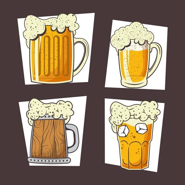 Cuatro cervezas oktoberfest — Vector de stock