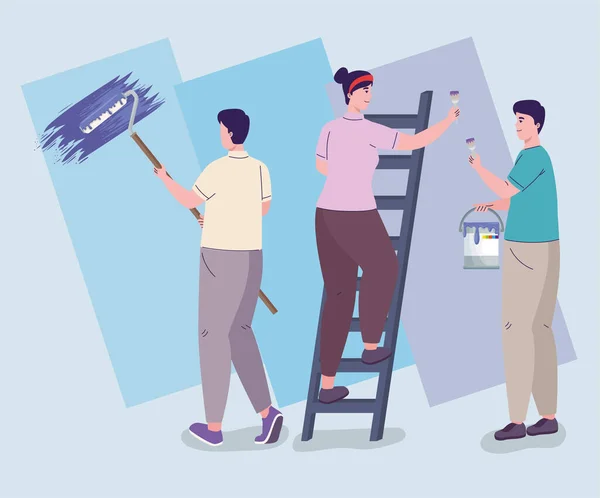 Trabalhadores com equipe de pintura remodelar —  Vetores de Stock