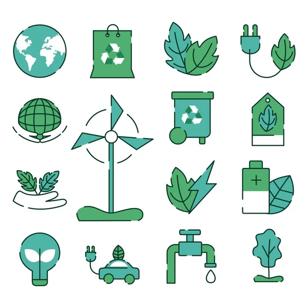 Quince iconos de ecología — Vector de stock