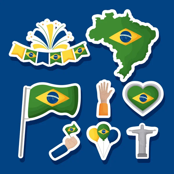 Osm brazilských ikon dne nezávislosti — Stockový vektor