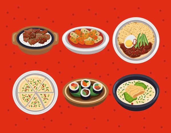 Sei icone del cibo coreano — Vettoriale Stock