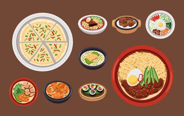 Nueve iconos de la comida coreana — Archivo Imágenes Vectoriales