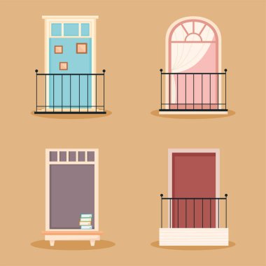 Evin dışı balkonlarla kaplı.