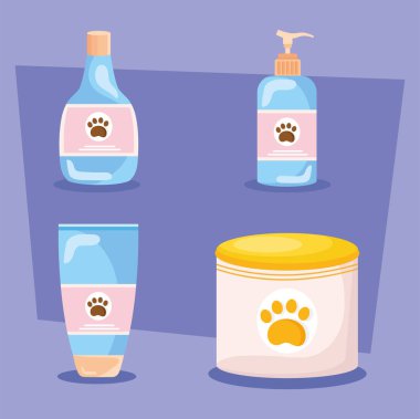 Köpek bakım ürünleri olan ikonlar