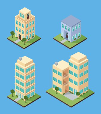 izometrik şehir binaları