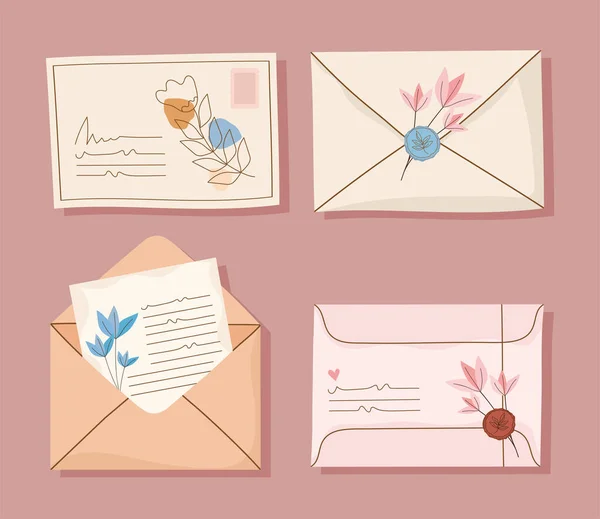 Cartas de correo con sello postal — Vector de stock