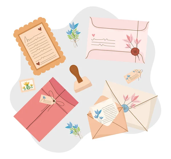 Letters, cards and envelopes — Stock Vector