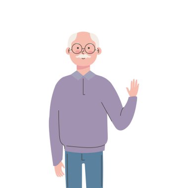 Yaşlı adam el sallıyor.